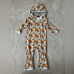 Milkbarn Tan and Orange Fox Baby Onesie with hoodie